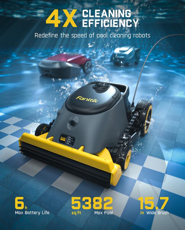 Fanttik Aero X Horizontal Waterline Cleaning, 4X Efficiency, 6H Working Time Cordless Robotic Pool Vacuum Cleaner, Clean Waterline, Wall, Floor, up to 5382 sq.ft, APP & Remote Control
