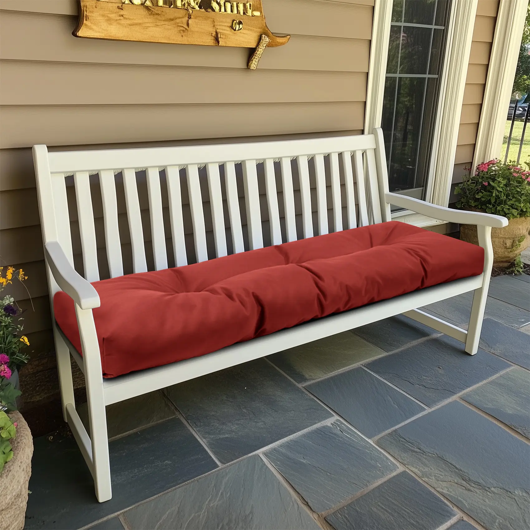 Weather-Resistant Textile Cushion for Patio Furniture, Household Soft Furnishing Accessory red Fade-Resistant Set Outdoor Bench Cushion Non-Slip, Outdoor Patio Furniture, Seat Cushion