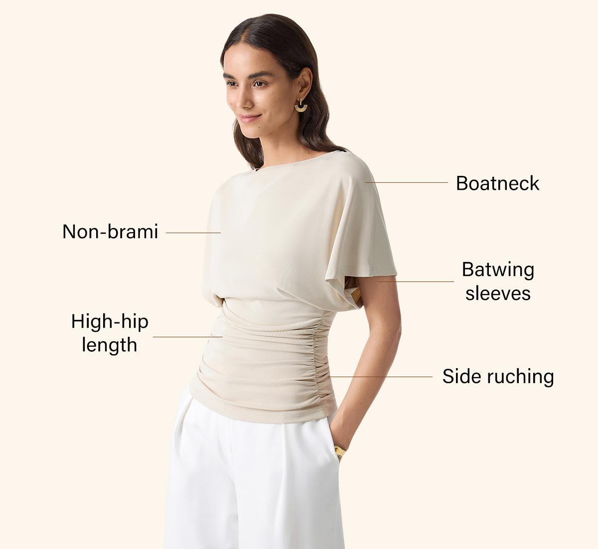 OGL Effortless Boatneck Batwing Sleeve Side Ruched Top - Stylish & Comfortable Women's Fashion baju  kelawar  outfit SpringStatements