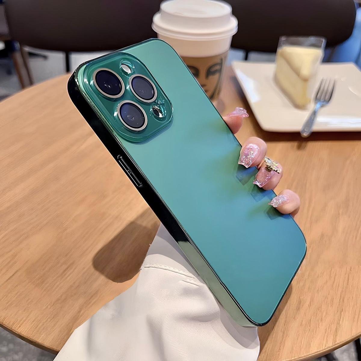 Luxury Shiny Electroplated Matte Acrylic Tempered Glass Case for Phone 17 16 15 14 13 12 11 Pro Max,Original Color Plating Phone Case All-Inclusive Ultra-Thin Frosted Case