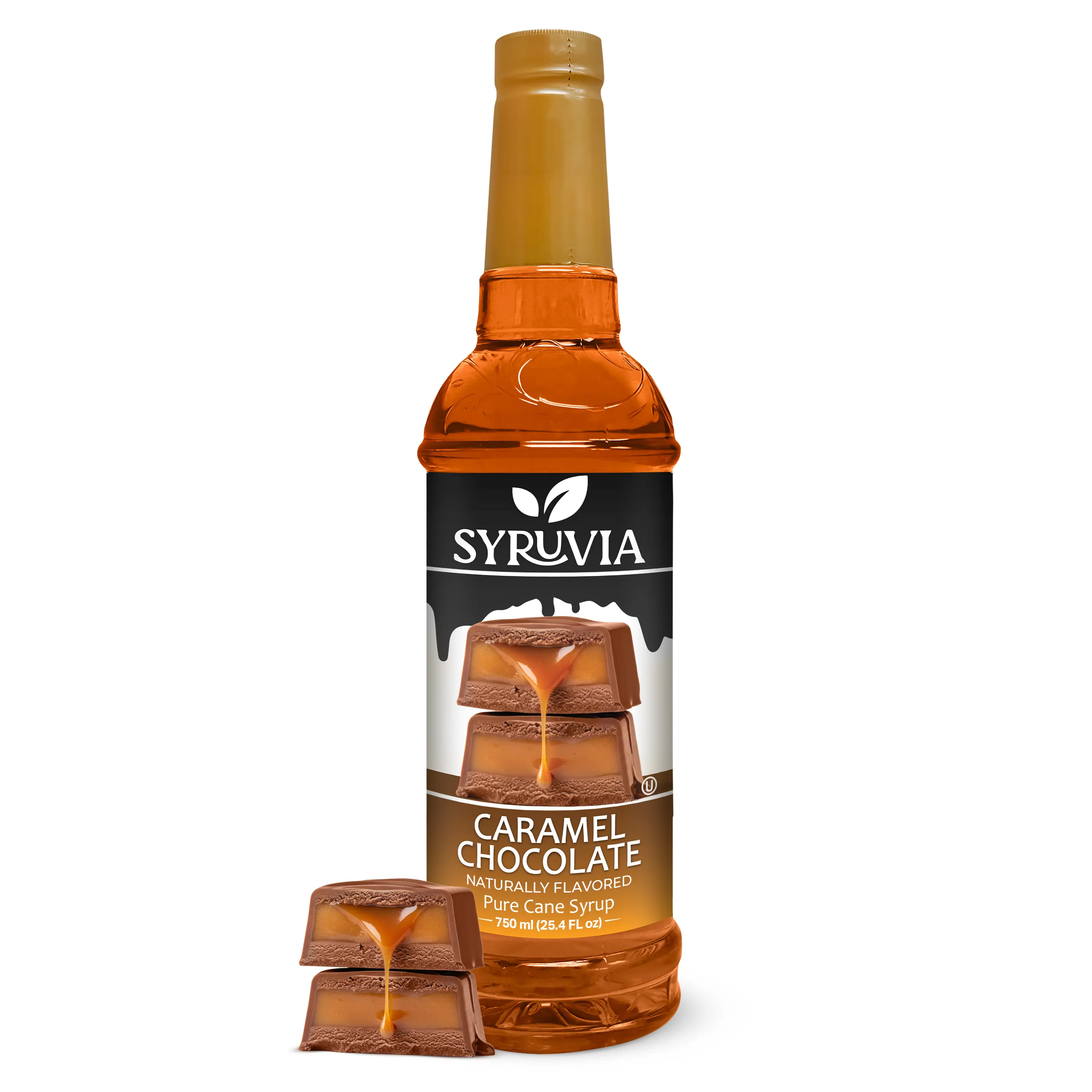 Syruvia Sweet Creamy Caramel Chocolate Flavored Coffee Syrup - 25.4 fl oz Premium Beverage Flavoring Syrups, Kosher, Gluten Free, Ideal for Drinks, Desserts