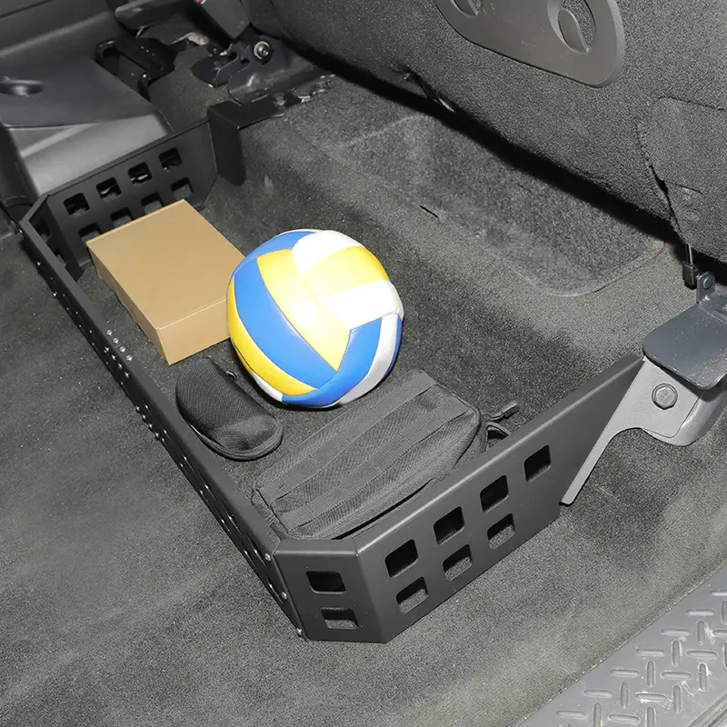 Rear Underseat Car Storage Box - Alloy Iron & Aluminum Alloy Black Texture Metal Car Interior Organizer, Laser Cut Fit, Double Sided Tape Adhesive Mount for 2009-2014 Ford F150 Raptor Accessories