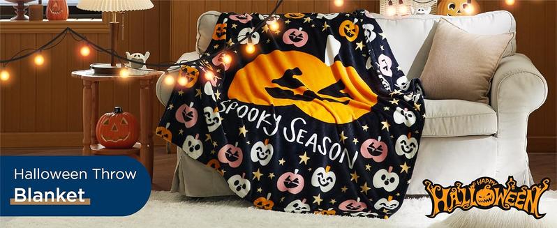 Bedsure Halloween Pumpkin Sherpa Blanket - Spooky Season Design, Soft & Cozy, Premium Fleece, Easy Care, 50x60 Inch Throw Blanket