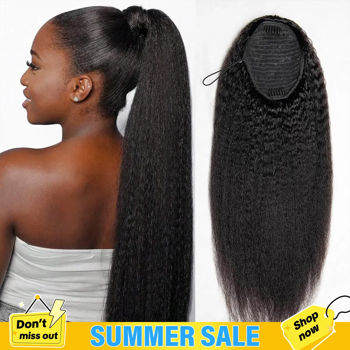[New In] Bgmgirl Kinky Straight High-Density 10-Sec Ponytail Protective Hairstyle Draw-string Ponytail Hair Extensions Ponytail 100% Human Hair Summer Vacation Style summer outfits back to school