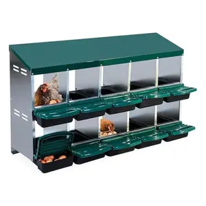 Chicken Nesting Box, 10 Compartment Roll Away Nesting Box for Eggs, Chicken Laying Box with Egg Collection, Cleanable Pull Out Hen Roosting Boxes
