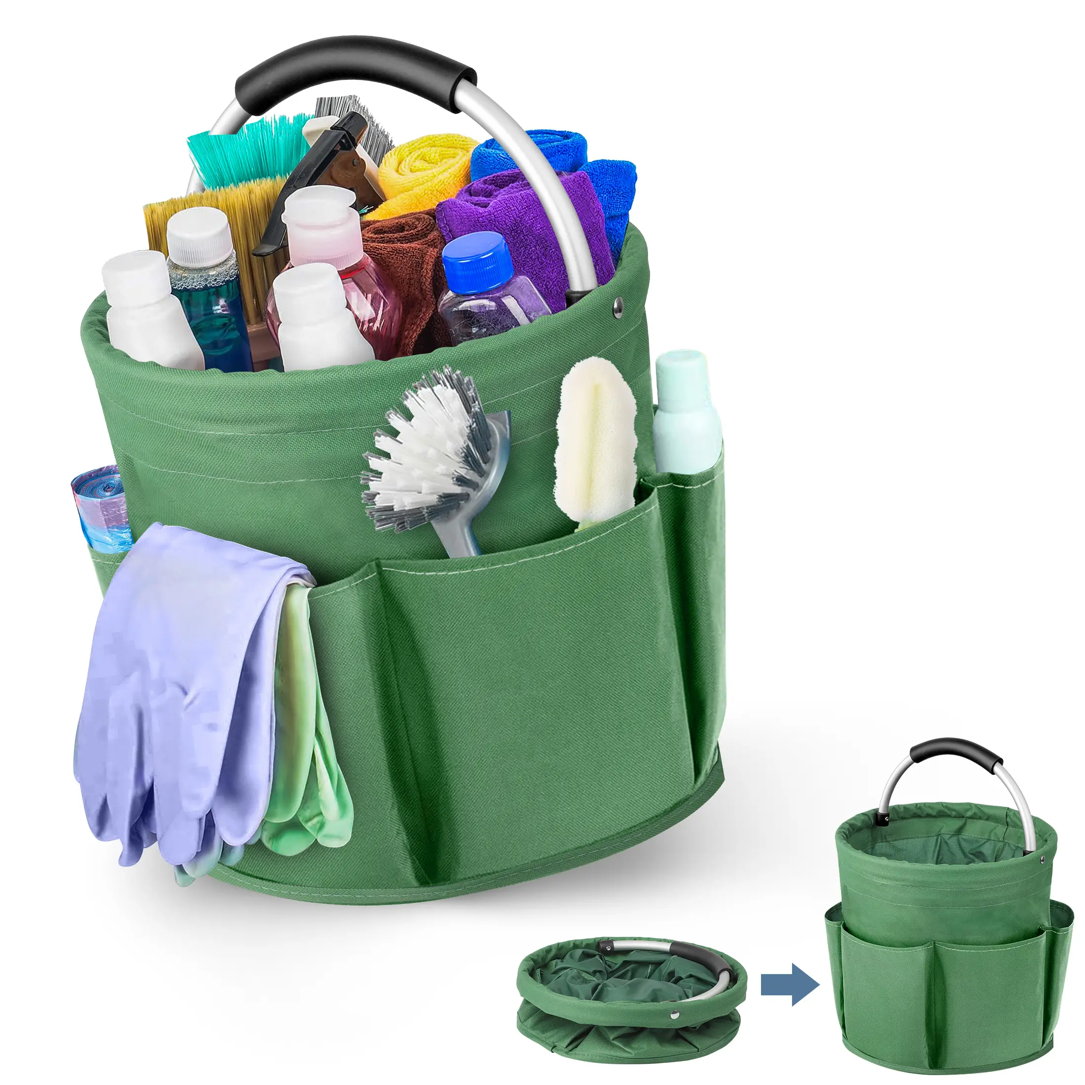 Foldable Heavy-Duty Storage Bucket - Multi-Compartment Pouch, Portable Garden Organizer Tote Bag, Washable Tool Storage Kit, Garage Tool Organizer