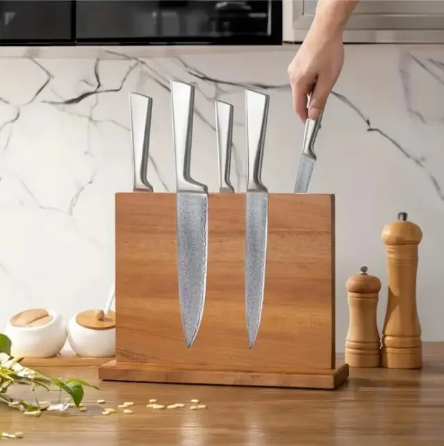 Wooden Double-Sided Magnetic Kitchen Knife Block - Durable Kitchen Storage Solution with Easy Access, Space-Saving Design, Versatile Use, Secure Magnetic Hold, Double-Sided Magnetic Design