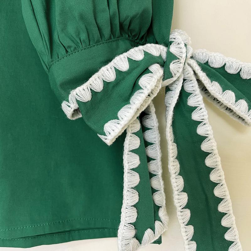 SageVell 100% Cotton Flattering Green Blouse for Women Soft Fit Southern Style with Scalloped Trim  Top for Spring  Outfits Easy Everyday Elegance