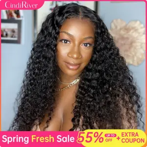 CindiRiver Water Wave Human Hair Wig 5x5 HD Lace Closure Pre Cut Lace and Bleached Knots Wear Go Glueless Natural Hairline Elastic Non Slip 3 Size Adjustable