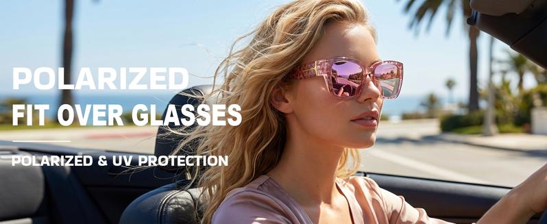 【FitOver Sunglasses】SIPHEW Mirrored Sunglasses Polarized Fit Over Glasses for Women Men for Driving - Trendy Large Square Oversized  UV400 Protection Sun Glasses