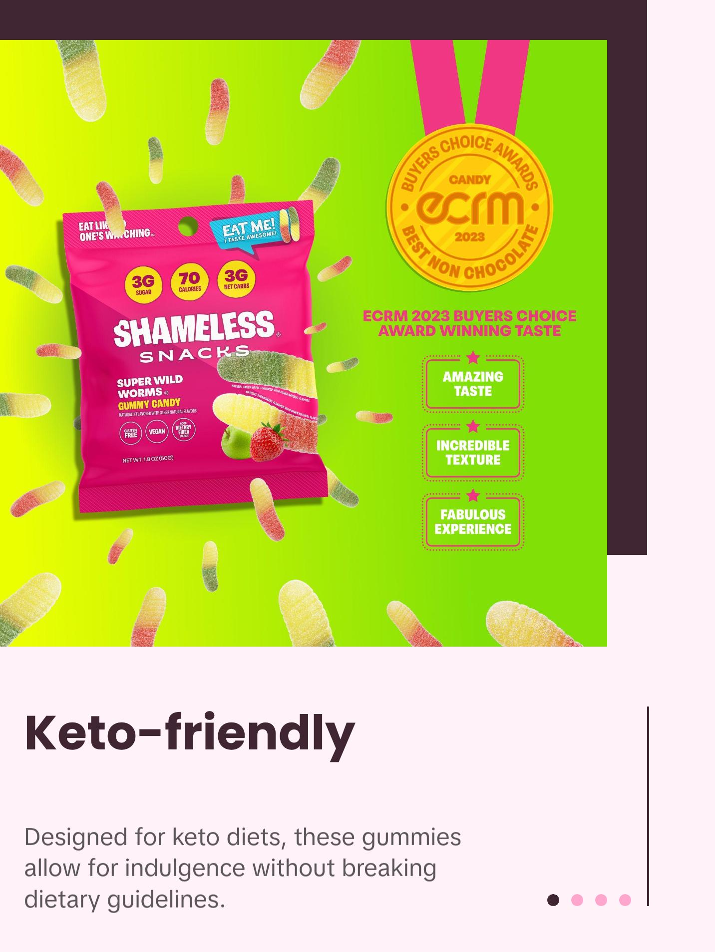 Super Wild Worms - Keto & Vegan Gummies (6 Bags), 3g Net Carbs, 3g Sugar, Gluten-Free, 70 calories per bag, healthy sweet snack Fruit Chews Candy