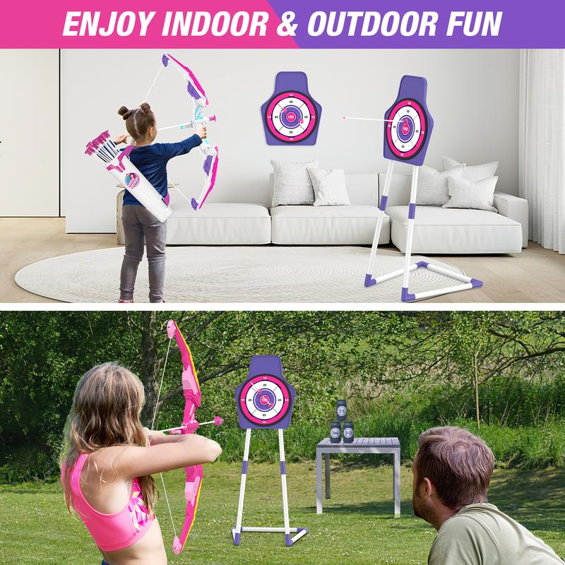 2 Pack Bow and Arrow for Kids, LED Light Up Archery Set with 24 Suction Cup Arrows, 2 Hanging Targets, 6 Score Targets & 2 Quiver,Sport Gifts for Girls，Christmas and Birthday Gifts