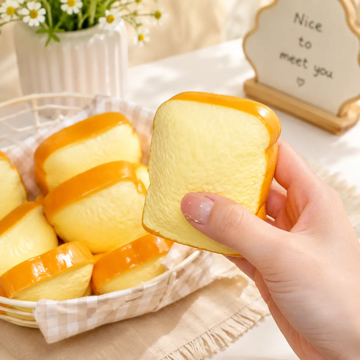 Crunchy Toast Squishy Toy, Handmade Bread Sensory Fidget with Building Block Filling, Crisp ASMR Squeeze Stress Relief Toy, Realistic Food Desk Toy, Cute Gift and Party Favor