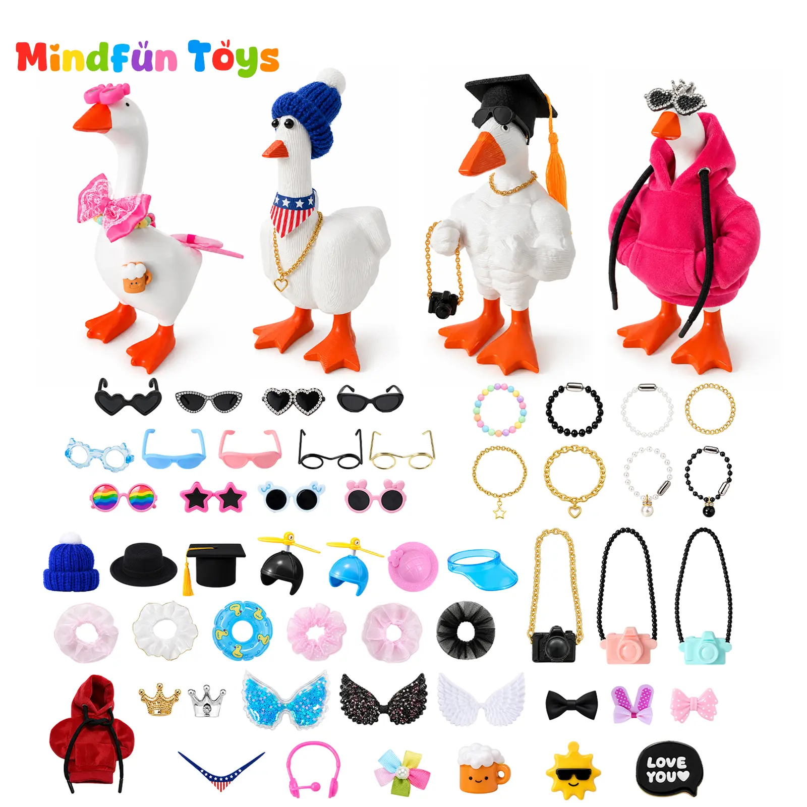 43Pcs 7Inch Mini Desk Goose Outfits Set | Magnetic Goose Statue Accessories with Hats Sunglasses Bikini for Muscle Goose Middle Finger Goose,specialty supply