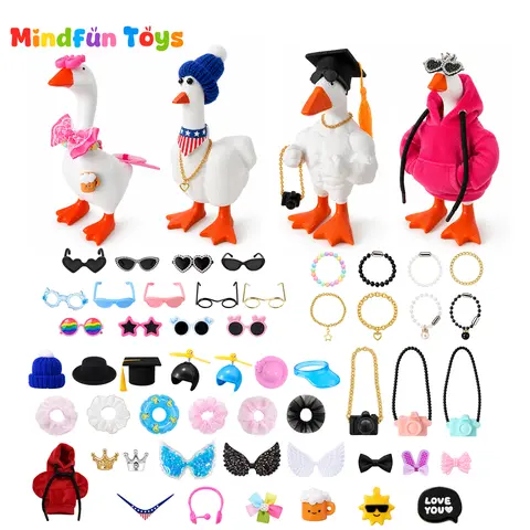 43Pcs 7Inch Mini Desk Goose Outfits Set | Magnetic Goose Statue Accessories with Hats Sunglasses Bikini for Muscle Goose Middle Finger Goose,specialty supply