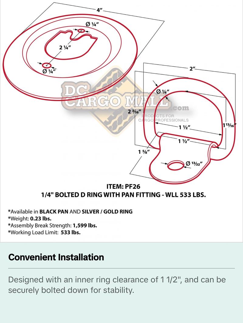1/4" D-Ring Flush Mount Round Plastic Pan Fitting