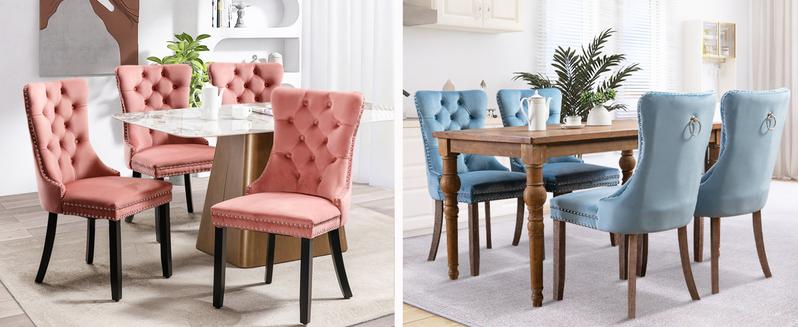 Velvet Dining Chair Set of 2 and Set of 4 with Upholstered Tufted Design and Nailhead Trim for Kitchen and Dining Room dinning chair