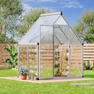 Garvee 6 x 4 Greenhouse, Polycarbonate Walk-In Greenhouse with Aluminum Frame, Lockable Door and Adjustable Roof Vent, Easy Assembly, Green Houses for Outside Garden Backyard, Patio