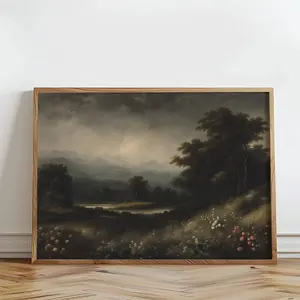 Moody Landscape Print Wildflower Painting Vintage Printable Art Dark Landscape Print Antique Scenery Home Decor Moody Landscape Painting 0