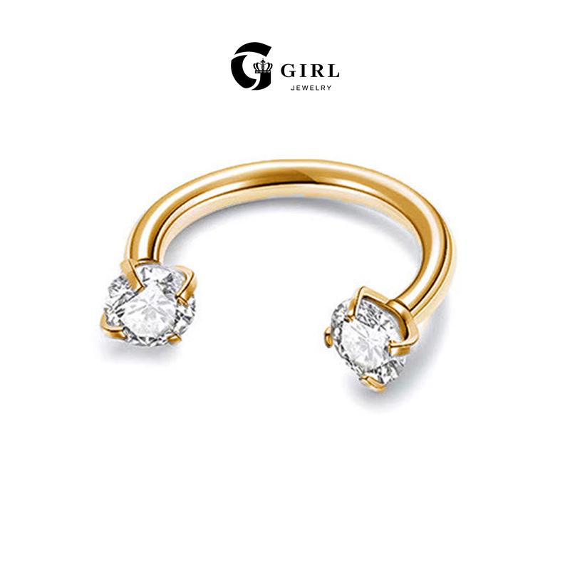 GGIRL 18G 8mm Horseshoe Nose Hoop Internally Threaded 3mm Artificial Zircon with Free Ball Holder Fashion Jewelry Gift for Holiday Haul Christmas Birthdays Anniversaries