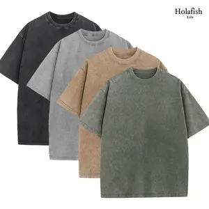 Holafish 4Pack Womens Cotton Tshirts Unisex Acid Wash T-Shirts Half Short Sleeves Loose Fit Acid Washed Vintage Casual Tops, Unisex Retro Street Style Tshirt Menswear