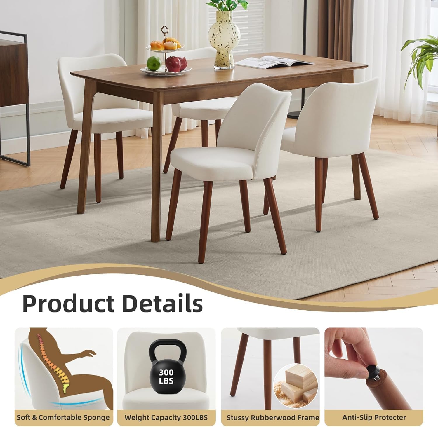 Mid Century Modern Dining Chairs Set of 2,Linen Fabric Upholstered Accent with Wood Legs, Kitchen Chairs with Hardwood Frame for Dining Table, Kitchen,Farmhouse, Dining Room,Beige