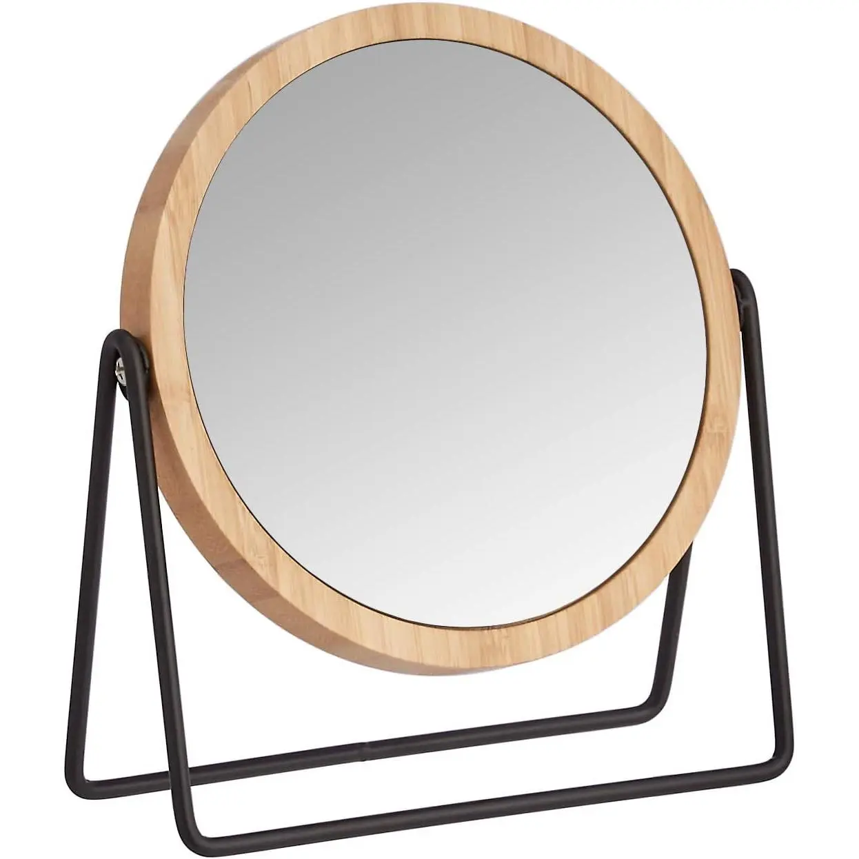 Double-Sided Vanity Makeup Mirror with 1x/5x Magnification, 360-Degree Rotating Round Tabletop Stand with Durable Bamboo Frame, 6.69 Inch, Round Shape, Basics, Single Item, Fragrance Free, Bamboo Rim