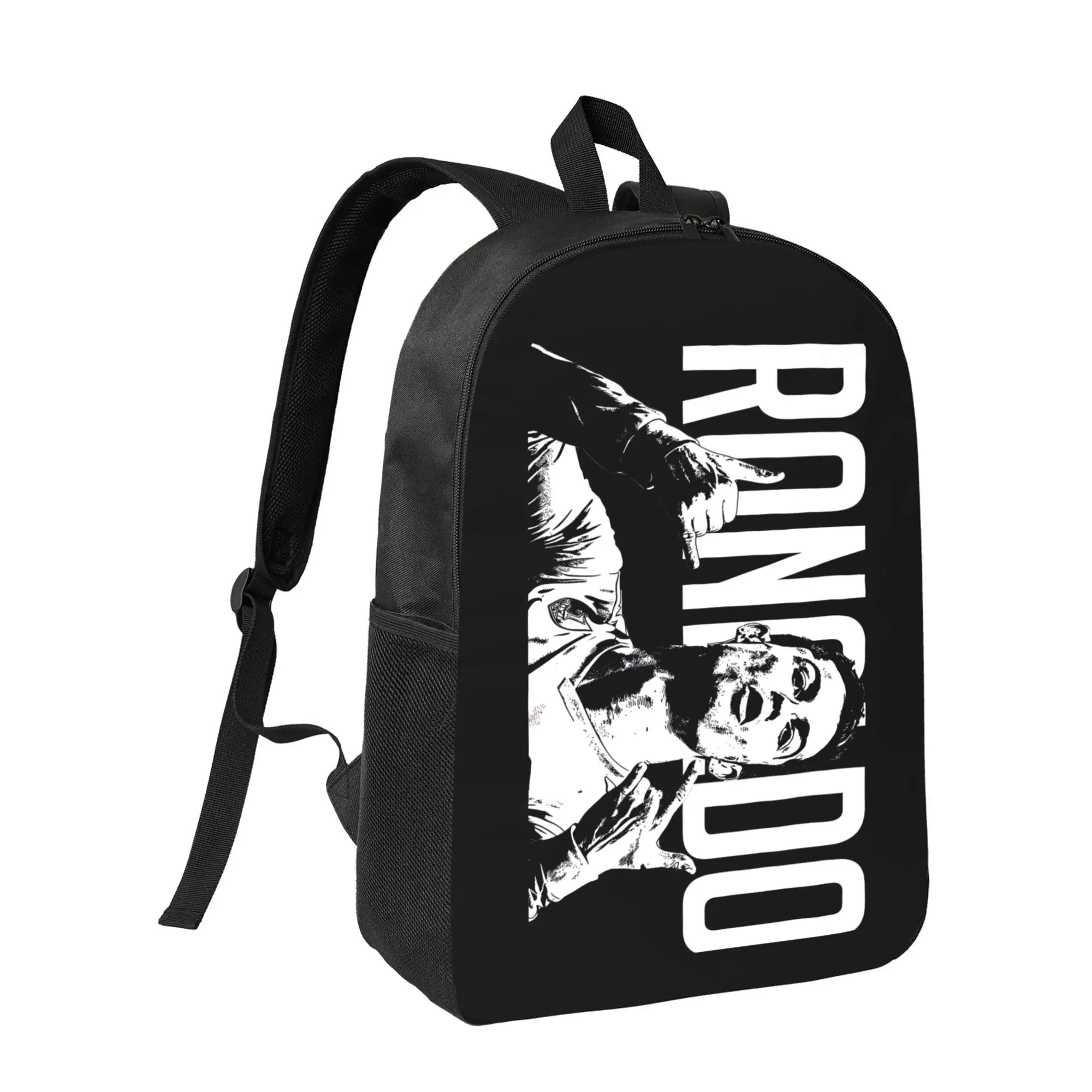 CR7 Backpack - Lightweight Durable with Adjustable Straps & Zipper Closure, Black & White Dynamic Soccer Print for Teens & Adults, Sports & Casual Use