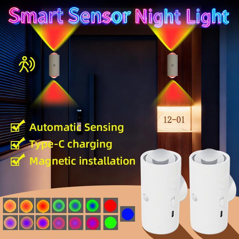 Rechargeable LED Motion Sensor Night Light – 8 Ambient Colors, Auto-On, Long Battery Life, Stick Anywhere, No Outlet Needed – Cozy, Plug-Free Lighting for Bedroom, Bathroom, Stairs & More!