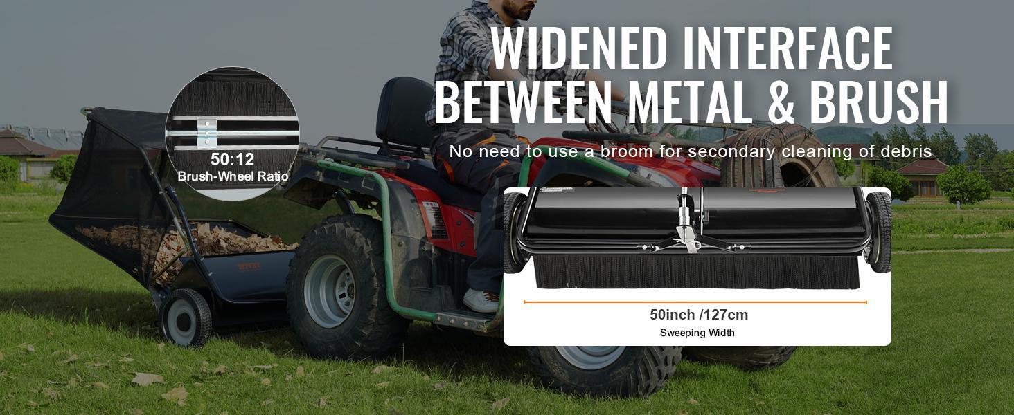 VEVOR Lawn Sweeper, 48.5"/26 cu. ft Large Capacity Tow Behind Yard Sweeper, Dumping Rope Design & Heavy Duty Leaf & Grass Collector with Adjustable Sweeping Height for Picking up Debris and Grass