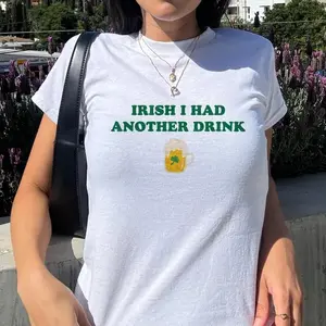Irish I Wish I Had Another Drink Funny St Patrick's Day Y2K Crop Top Cute Drinking Irish Shirt Perfect Gift for Irish Celebrations