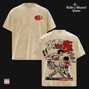 Hajime no Ippo The Fighting Ippo Vintage Washed Tee – Wind God Boxing Champion Anime Graphic T-Shirt, Oversized Heavyweight Cotton Double Print 90s Streetwear Gym Unisex Gift Apparel