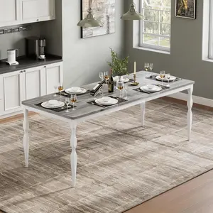 71 Inch Dining Table for 4-8 People, Farmhouse Rectangular Dinner Table, Rustic Kitchen Dining Room Tables with Sturdy Metal Legs Scratch Water Resistant 30 mm Thick Tabletop (Only Table)