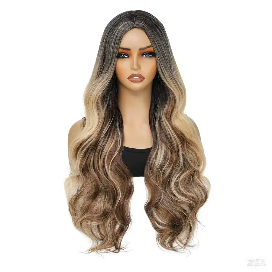 30 Inch Long Body Wave Wig | Brown with Blonde Highlights | Heat-Resistant Synthetic Hair | Chic Elegant Waves for Women | Versatile for Daily Glam & Special Occasions Body Wavy Wigs Gorgeous Fluffy Wigs