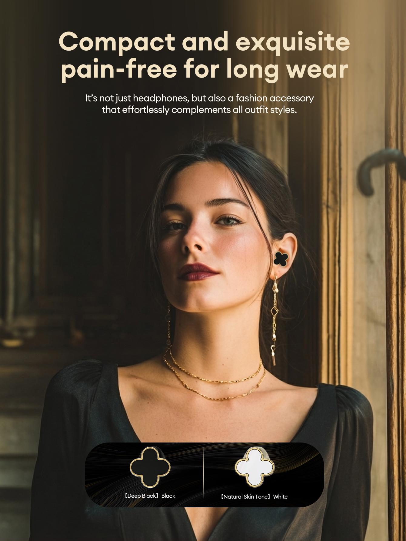 PAXA YX66 Four-Leaf Clover Wireless Earbuds with Bluetooth 5.4, Stable Connection, ENC Call Noise Cancellation, Super Stereo Sound, Luxury Retro Jewelry-Style Design for Women, Elegant Charging Case, Compatible with Android & iOS, Ideal Gift for Girls