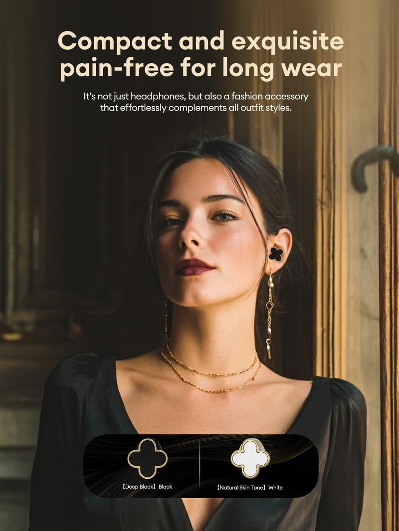 PAXA YX66 Four-Leaf Clover Wireless Earbuds with Bluetooth 5.4, Stable Connection, ENC Call Noise Cancellation, Super Stereo Sound, Luxury Retro Jewelry-Style Design for Women, Elegant Charging Case, Compatible with Android & iOS, Ideal Gift for Girls