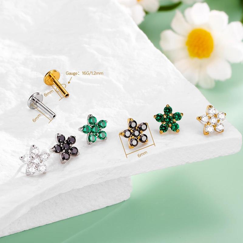 Oufer 16G Flower Threadless Push Pin CZ Flat Back Helix Tragus Flat Helix Cartilage Stud Earring