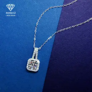 925 Silver Platinum-Plated 5A CZ Mosaic Square Pendant Necklace, Elegant & Luxury, for Women, Ideal for Birthday/Party/Valentine/Christmas/Halloween/Anniversary/Ramadan