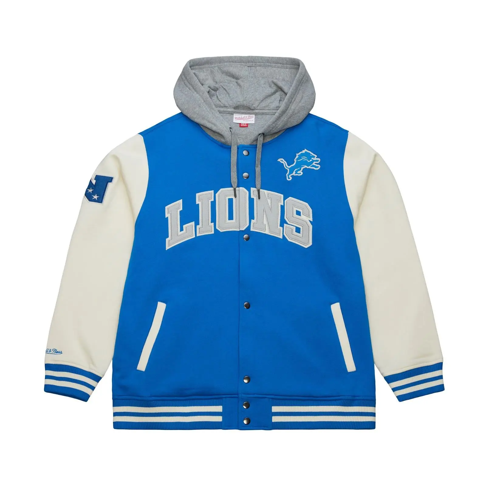 Mitchell & Ness Menswear Detroit Lions Blue Sideline Long-Sleeve Embroidered Shell Fabric Full-Snap Fleece Jacket