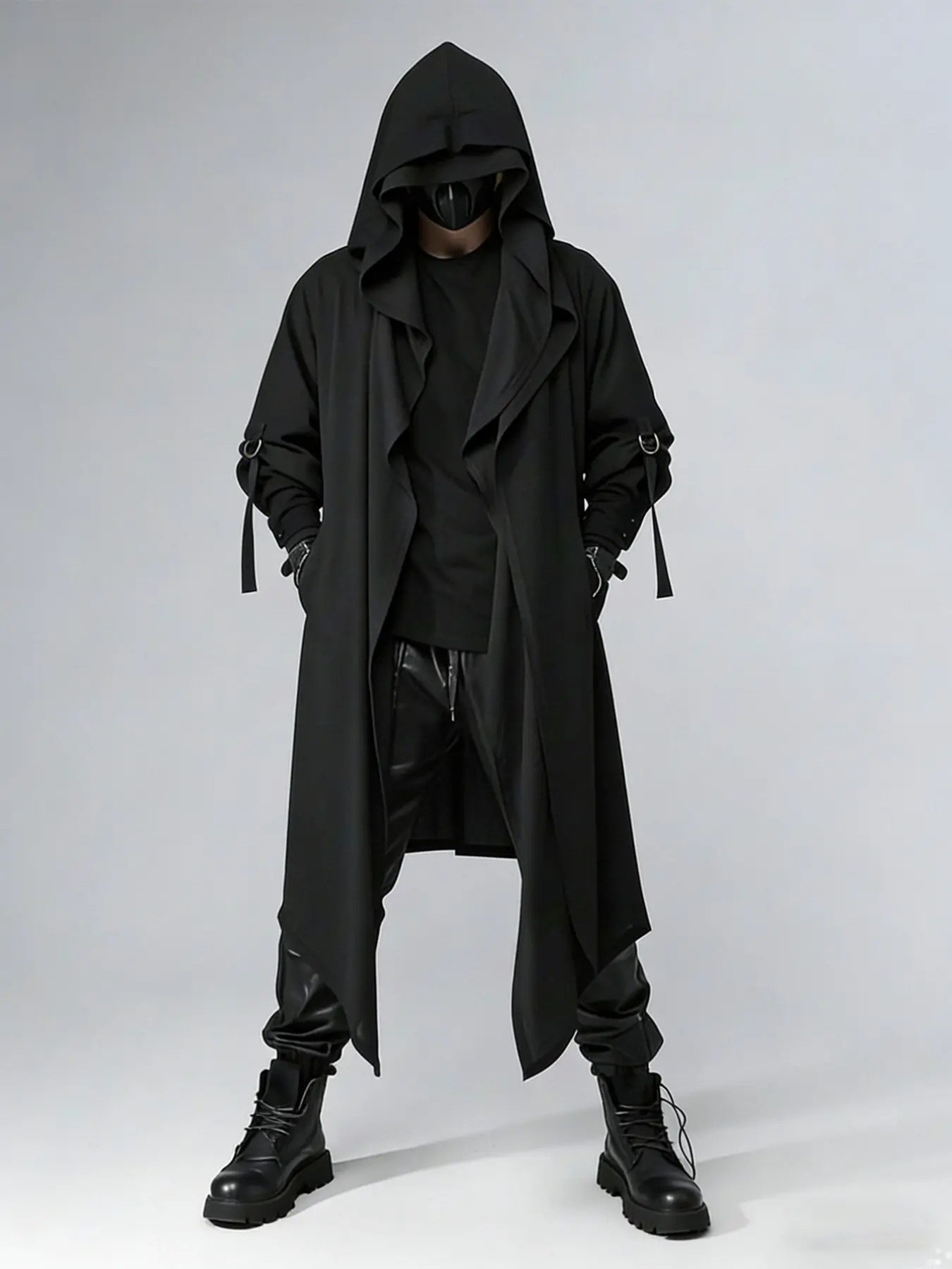 Men’s Dark Gothic Hooded Long Coat Oversized | Asymmetric Draped Cyberpunk Longline Jacket for Streetwear & Street Style Fashion Avant-Garde Aesthetic Looks Alternative