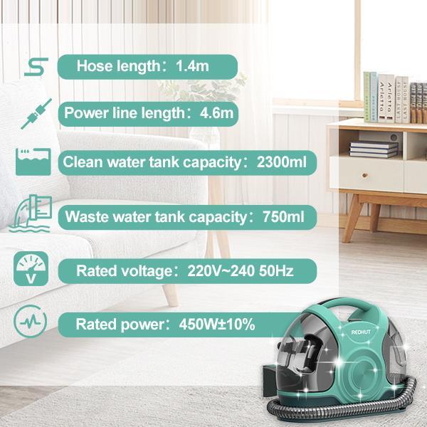 REDHUT Portable Stain & Spot Cleaner – Pet & Car Mess Remover with Tough Stain Tool, Crevice Brush & Hose – Removes Odours, Dirt & Grime from Carpets, Upholstery, Stairs & Car Seats,Pet dust and hair cleaning