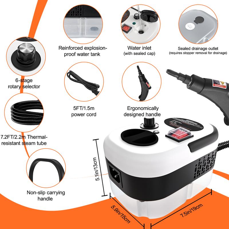 Portable Powerful 2500W Handheld Steam Cleaner - 20 Attachments Pet Hair/Grease