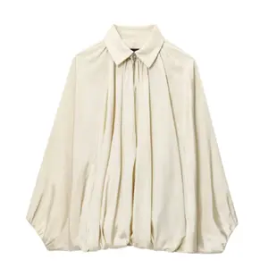 Women Contour Pleated Lightweight Jacket – Oversized Casual Outerwear Argie Noir