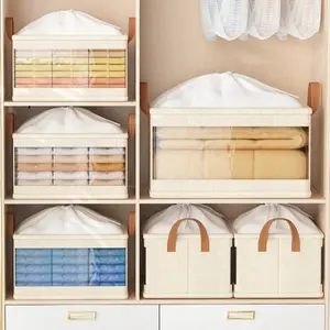 15.7”*10.6”*6.7”Clothing storage box, with handle and visible window, wardrobe organizer keeps tidy，stores clothes, pants, coats and toys.