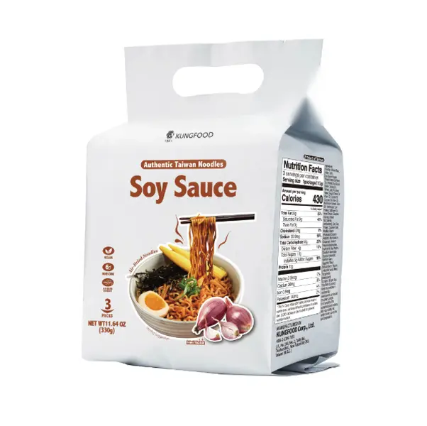 KUNGFOOD Authentic Taiwan Soy Sauce Noodles - Vegan Air-Dried Instant Noodles | 3 Packs, 11.64oz (330g)