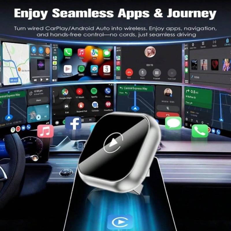 CarPlay Wireless Adapter & Android Auto Dongle 2in 1 Plug& Play Converter for Factory Wired CarPlay Cars, Fast Auto-Connect, Mini USB/USB-C Design for iPhone & AndroidPhones, Zero Delay Audio Upgrade, for 2016+ cars