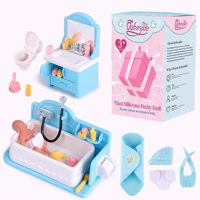 BABESIDE Mini Silicone Baby Dolls, 3 Inch Realistic Newborn Baby Dolls Full Silicone Sleeping Little Baby Dolls Mini Real Life Baby Girl Miniature Baby with Playset Accessories for kids age 3+