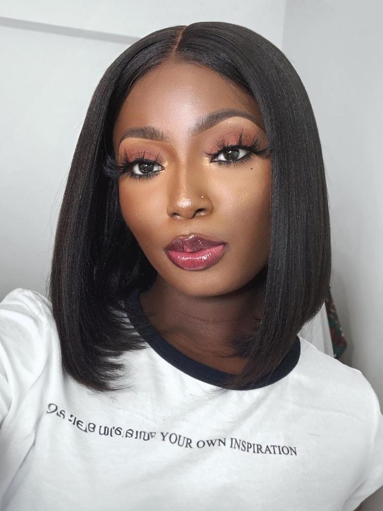 【Upgrade Drawstring】UNice Bye Bye Knots Glueless Yaki Straight Bob Wig Pre-cut 7x5 HD Lace Human Hair Wigs with Pre Plucked Hairline Knotless