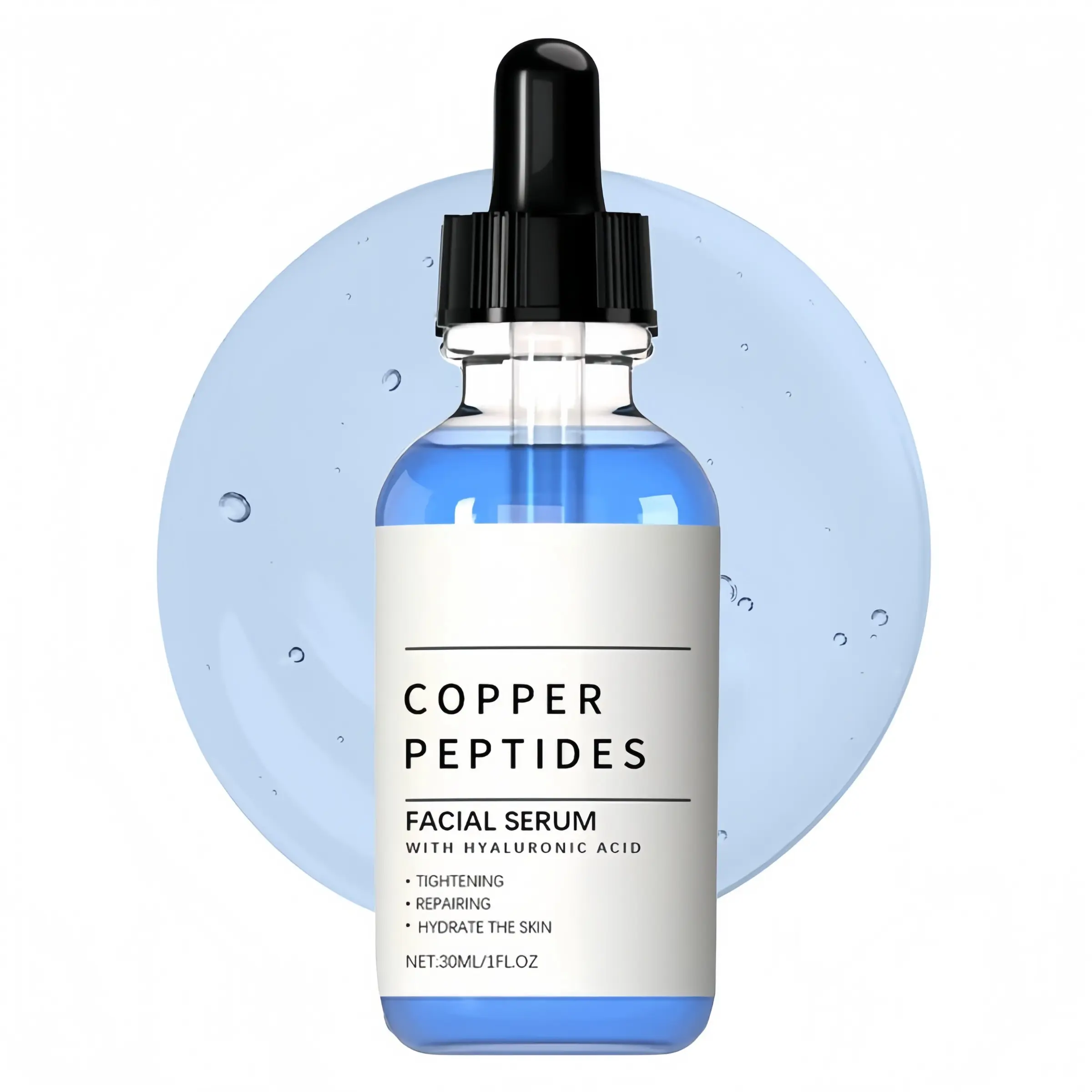Copper Peptides Serum, GHK-Cu Peptides Serum for Face - Tightening, Soothing, Collagen Boosting, Hydrate, Skin Repair - with Hyaluronic Acid - Fragrance-Free - Firming Anti Wrinkle, Anti Aging Serum