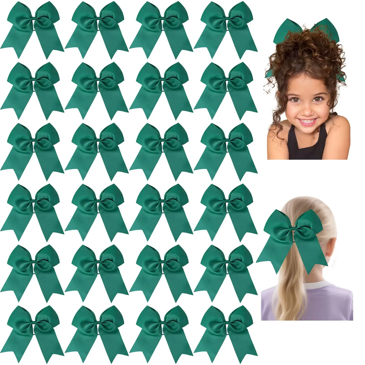 Summervibes JoyBowie 12pcs Green Grosgrain Ribbon Girl's Hair Bows with Nylon Elastic Bands, suitable for baby girls' school events and activities.